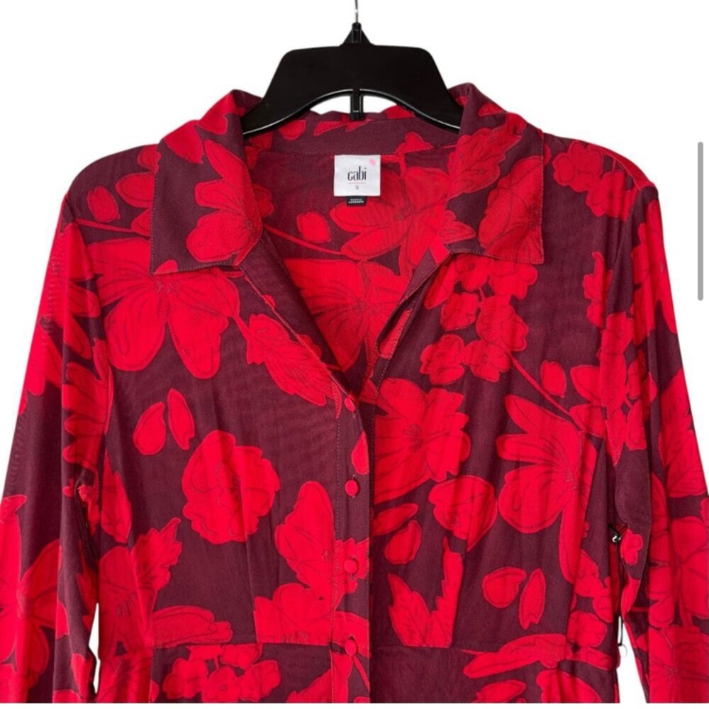 CAbi • “Fire & Ice” Red Floral Button Down Floral Midi Shirt Dress - Picture 9 of 14